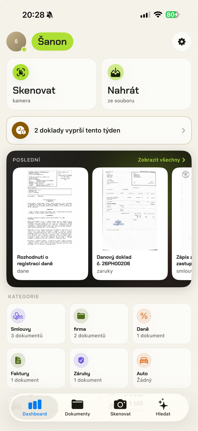 Šanon — Dashboard